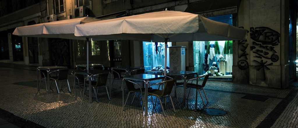 Closed terrace at night, Lisbon