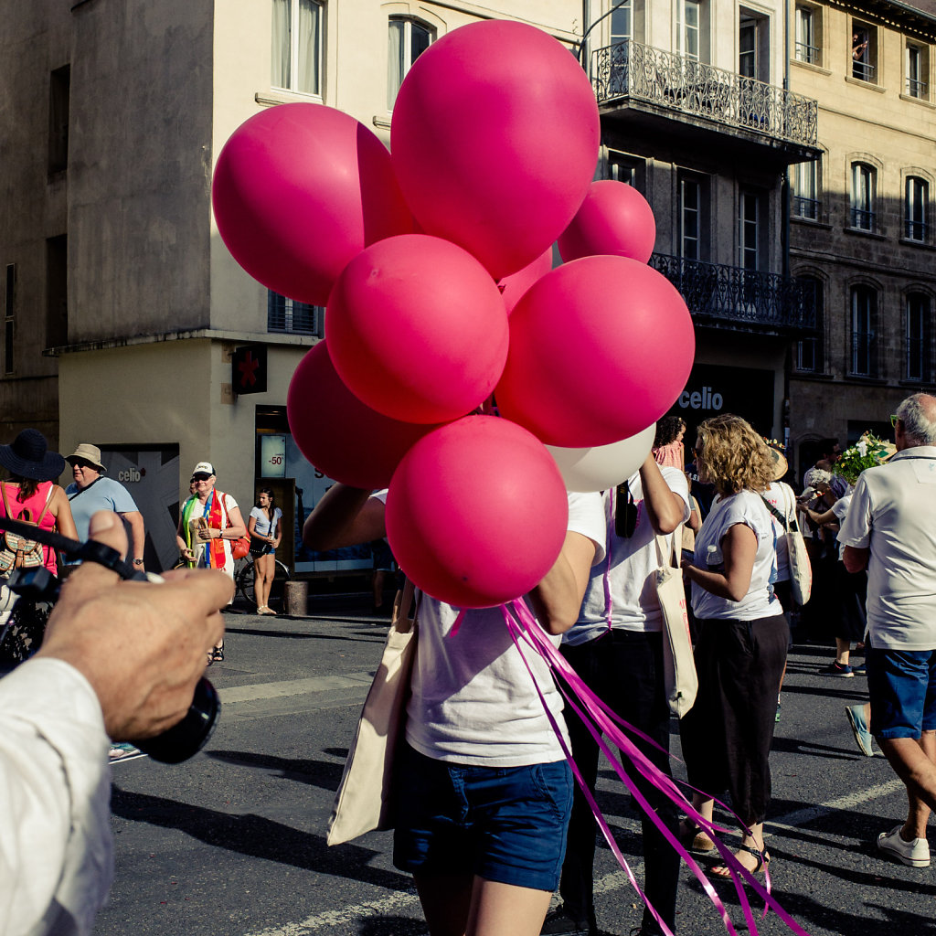 Lady in red balloons