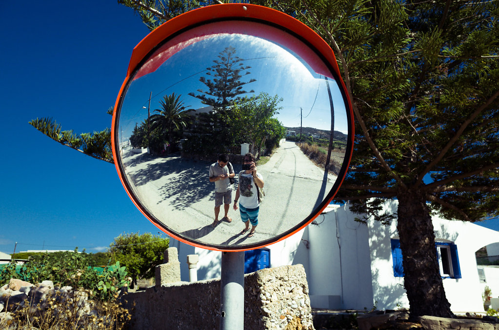 Traffic mirror selfie, Milos, Greece