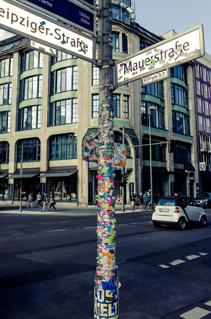 Intersection with sticker pole, Berlin