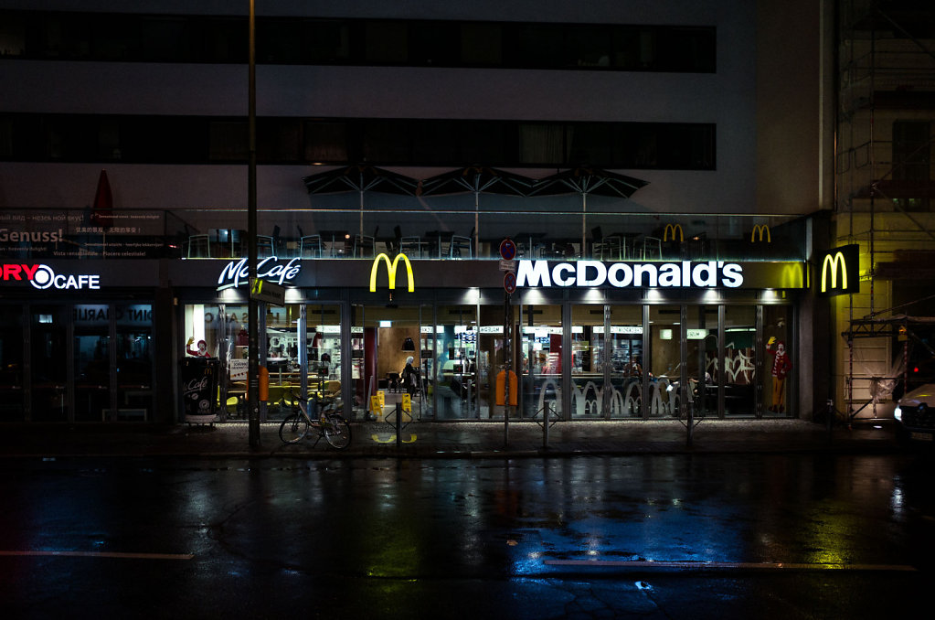McDonald's at night at Checkpoint Charlie, Berlin