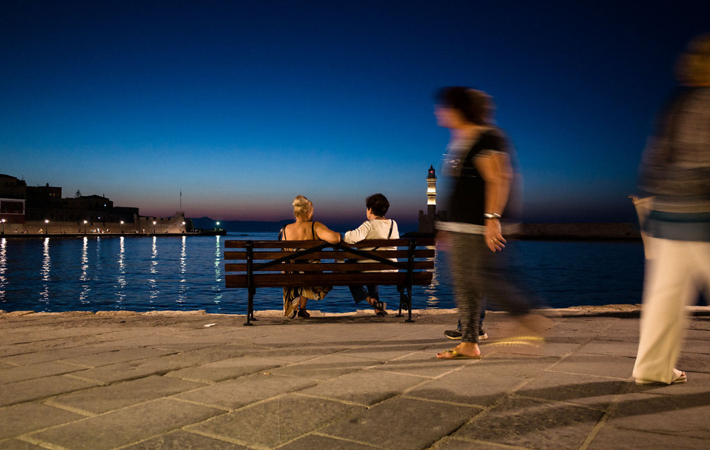 Enjoying the sunset in the port of Chania