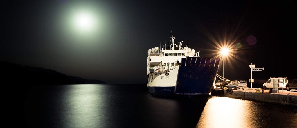 Moon light and ship, Paleochora, Crete