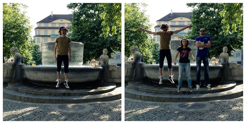 Floating alone / with friends in Zurich, diptych