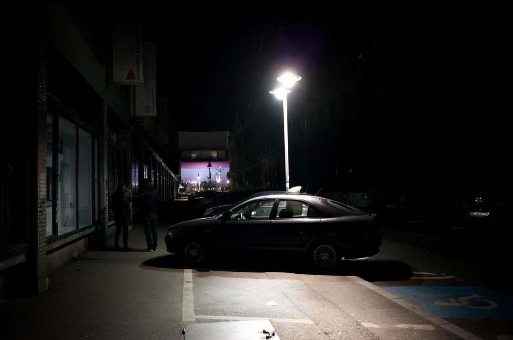 Car under streetlamp, Bucharest