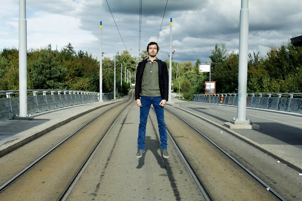 Floating over the tram tracks, Geneva